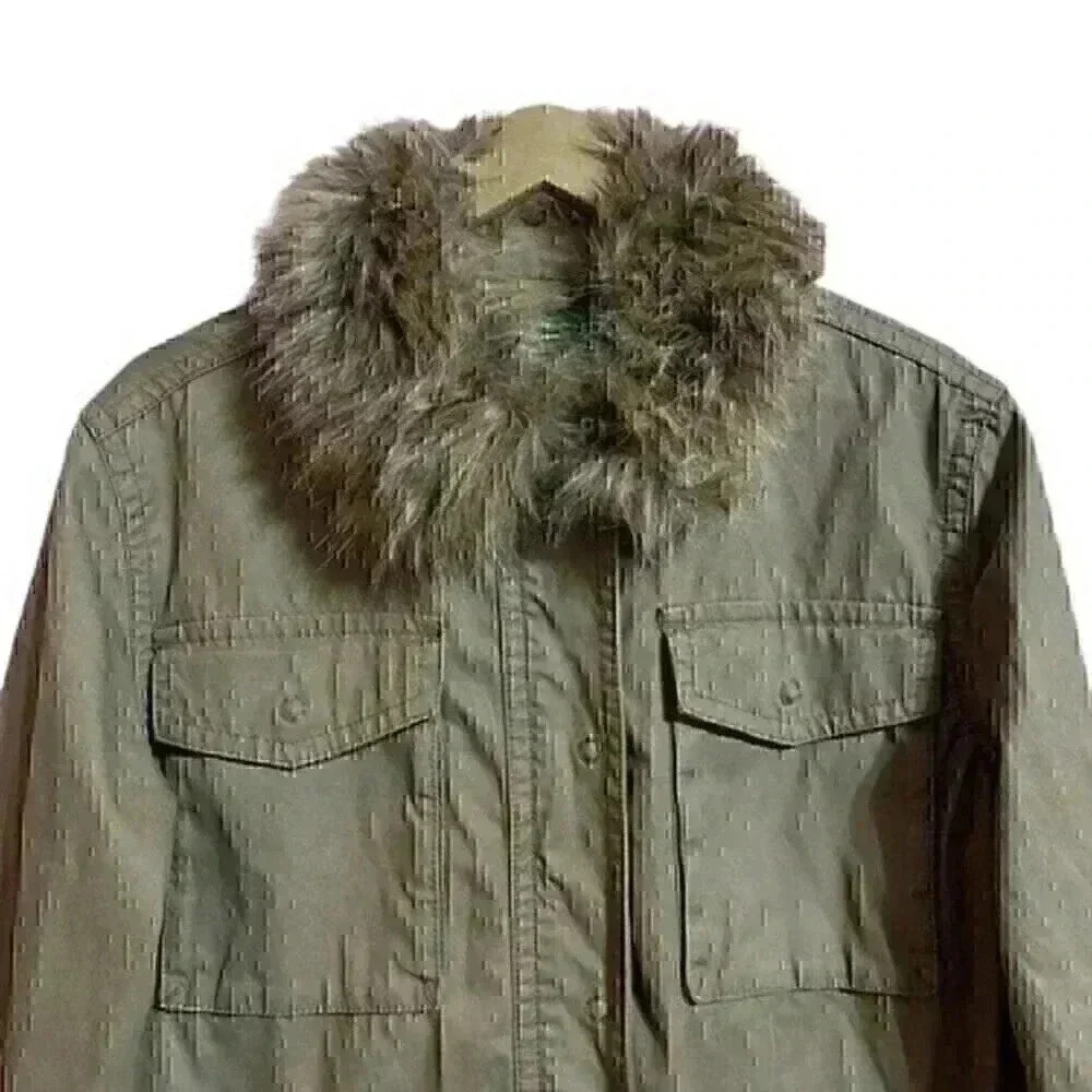 Anthropologie Saskia Faux Fur Military Green Belted Utility Jacket M - Picture 3 of 9